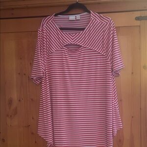 Chico's Pink & White Striped Short Sleeve Nursing Top